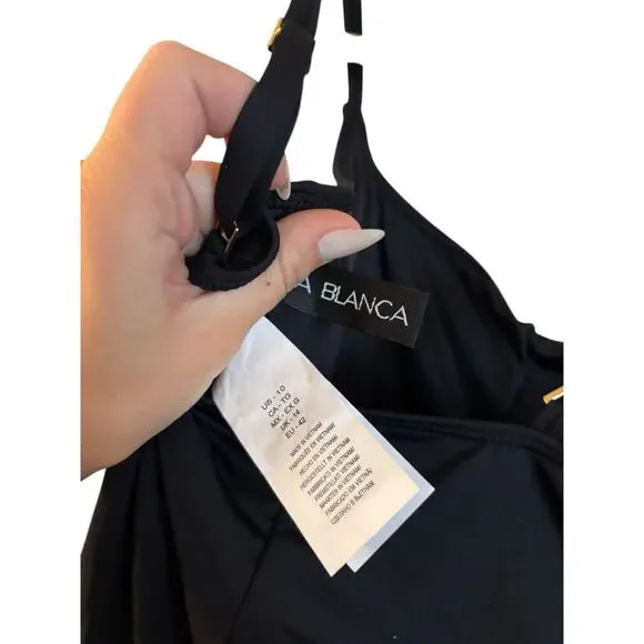 La Blanca Island Goddess Rouched One Piece Swimsuit Women’s Size 10 Black UPF 50 - Picture 5 of 6